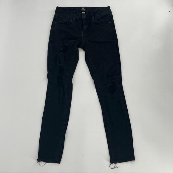 Just Black Black Skinny Rough Hem Distressed Jeans Size 25 Women’s - Picture 1 of 5